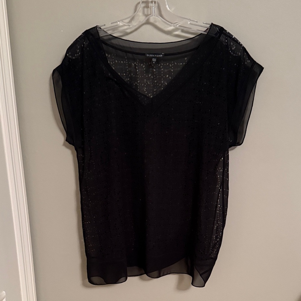 Eileen Fisher Black Sheer Blouse